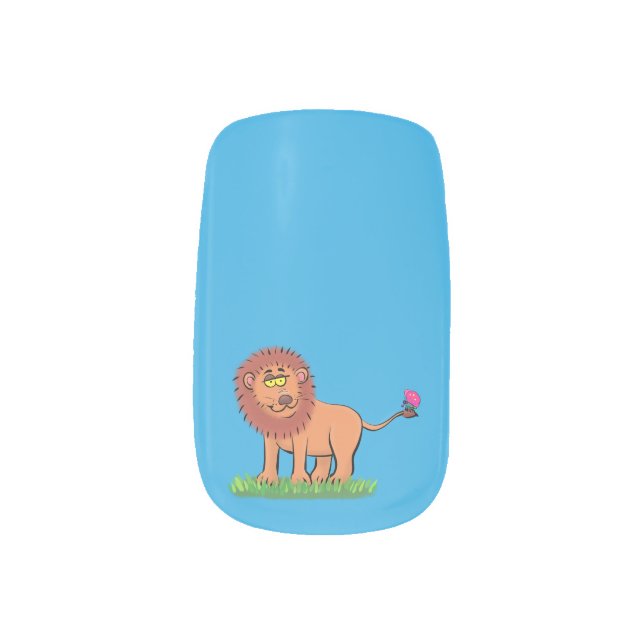 Happy lion with butterfly cartoon illustration minx nail art (Left Thumb)