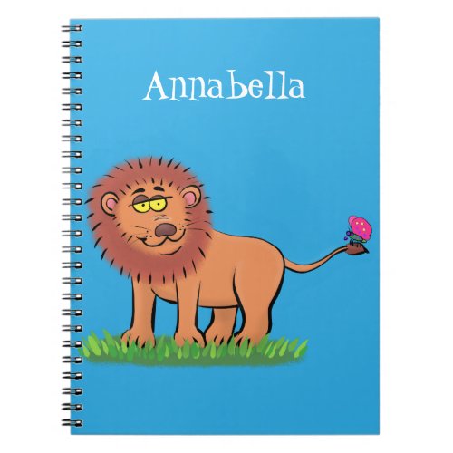 Happy lion with butterfly cartoon illustration notebook