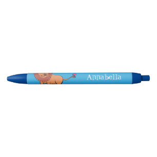 Happy lion with butterfly cartoon illustration pen