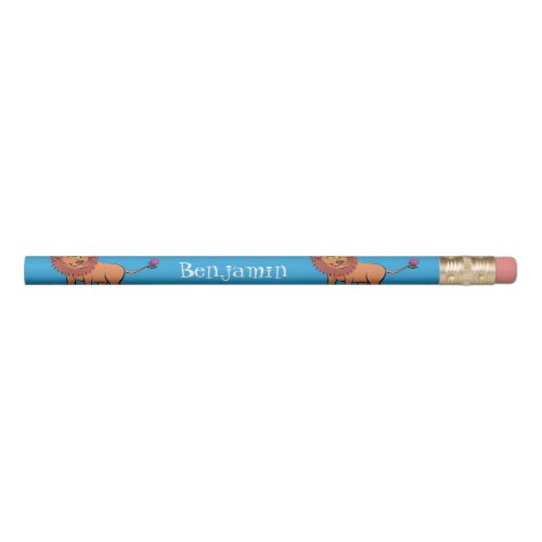 Happy lion with butterfly cartoon illustration pencil