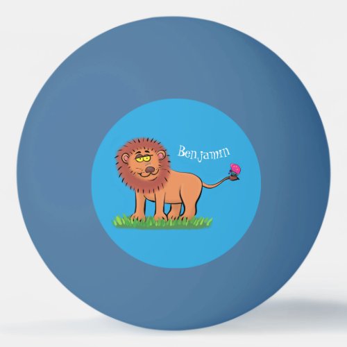 Happy lion with butterfly cartoon illustration ping pong ball