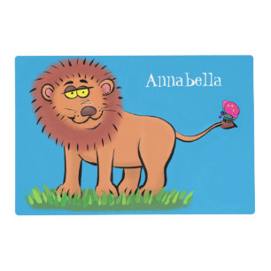 Happy lion with butterfly cartoon illustration placemat