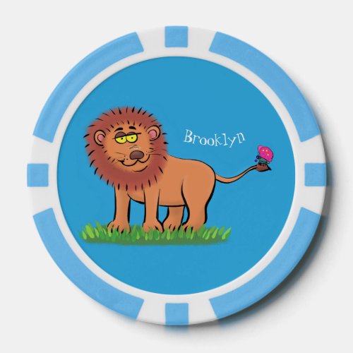Happy lion with butterfly cartoon illustration poker chips