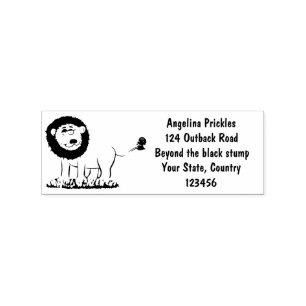 Happy lion with butterfly cartoon illustration rubber stamp