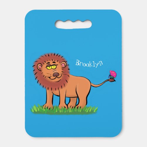 Happy lion with butterfly cartoon illustration seat cushion