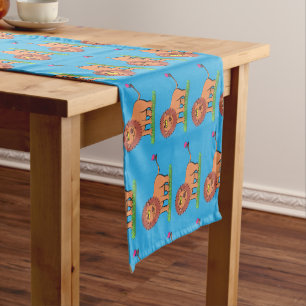 Happy lion with butterfly cartoon illustration short table runner