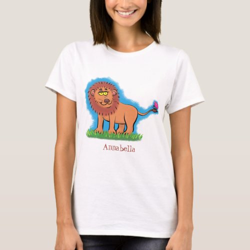Happy lion with butterfly cartoon illustration T_Shirt
