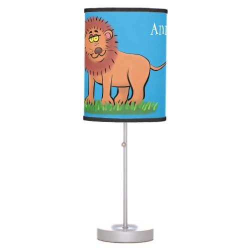Happy lion with butterfly cartoon illustration table lamp
