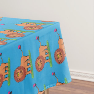 Happy lion with butterfly cartoon illustration tablecloth