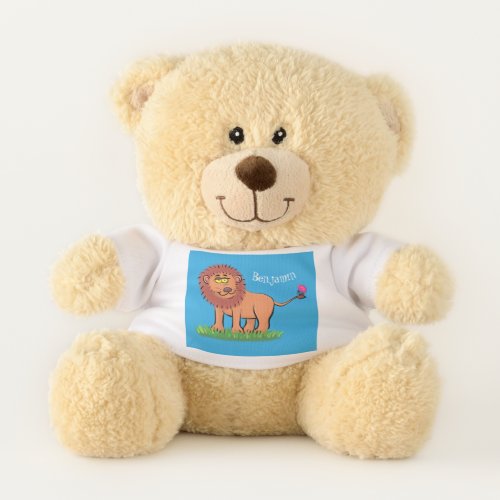 Happy lion with butterfly cartoon illustration teddy bear