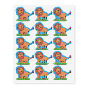 Happy lion with butterfly cartoon illustration temporary tattoos