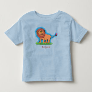 Happy lion with butterfly cartoon illustration toddler t-shirt