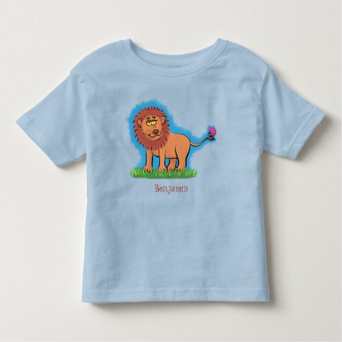 Happy lion with butterfly cartoon illustration toddler t_shirt