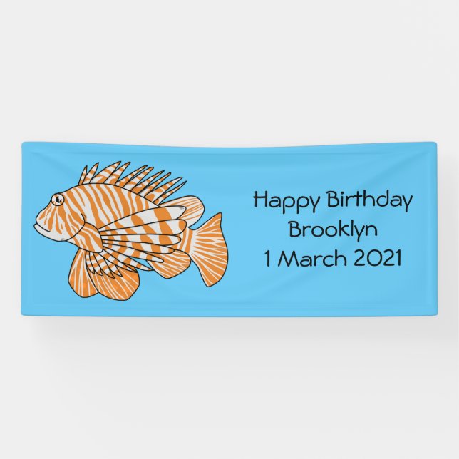 Happy lionfish cartoon illustration banner (Horizontal)