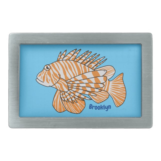 Happy lionfish cartoon illustration belt buckle (Front)