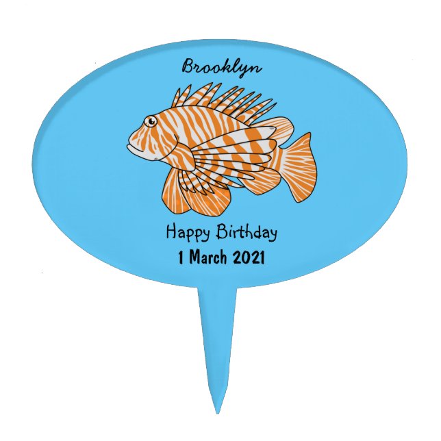 Happy lionfish cartoon illustration cake topper (Front)