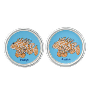 Happy lionfish cartoon illustration cufflinks