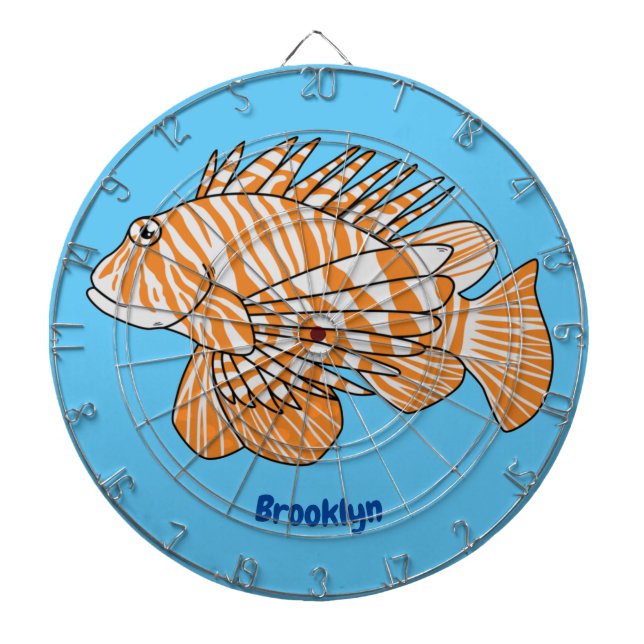 Happy lionfish cartoon illustration dart board (Front)
