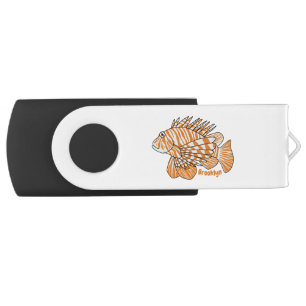 Happy lionfish cartoon illustration flash drive
