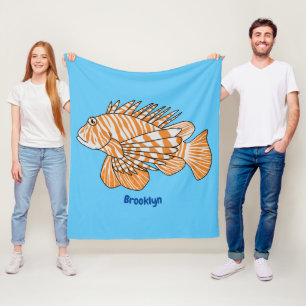 Happy lionfish cartoon illustration fleece blanket