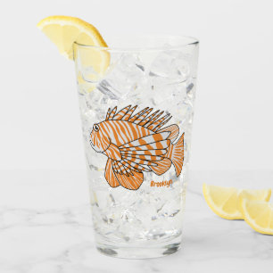 Happy lionfish cartoon illustration glass