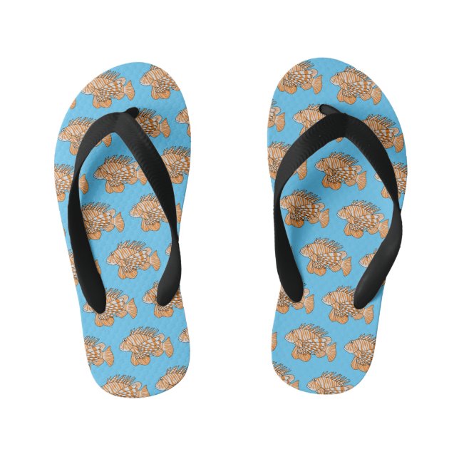 Happy lionfish cartoon illustration kid's flip flops (Footbed)