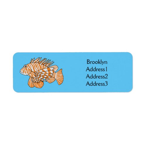 Happy lionfish cartoon illustration label