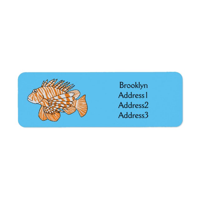 Happy lionfish cartoon illustration label (Front)