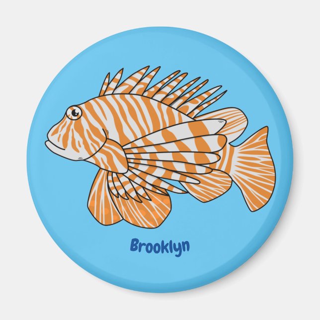 Happy lionfish cartoon illustration magnet (Front)
