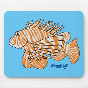 Happy lionfish cartoon illustration mouse pad