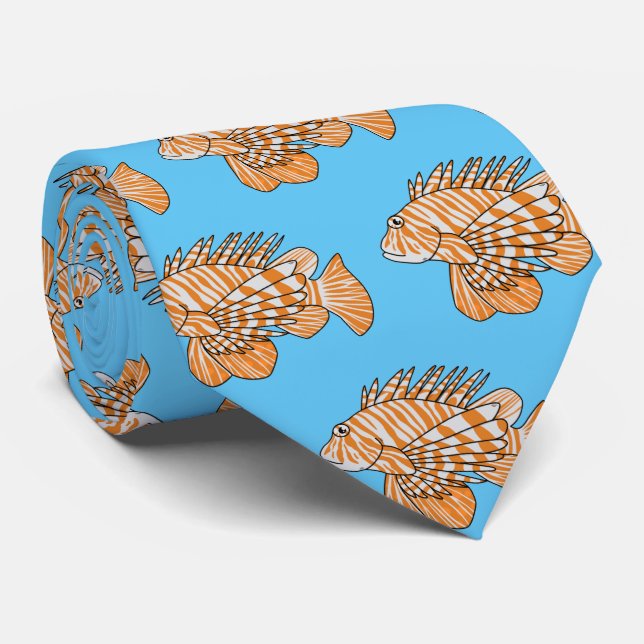 Happy lionfish cartoon illustration  neck tie (Rolled)
