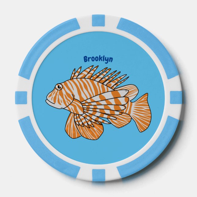 Happy lionfish cartoon illustration poker chips (Front)