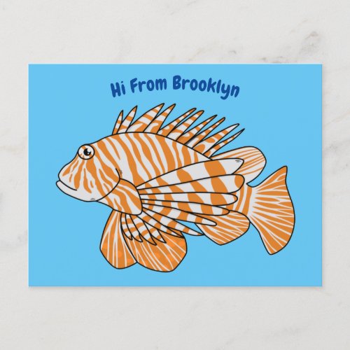 Happy lionfish cartoon illustration postcard