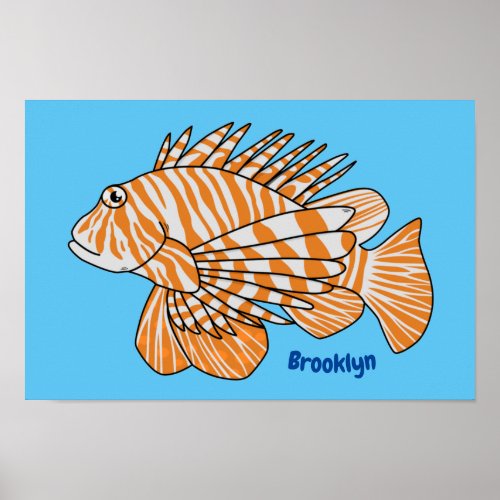 Happy lionfish cartoon illustration poster