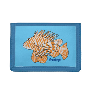 Happy lionfish cartoon illustration tri-fold wallet