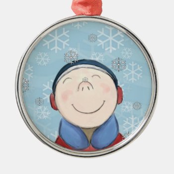 Happy Little Boy In The Snow Ornament by sfcount at Zazzle