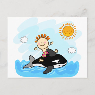 happy little boy swimming at sea cartoon postcard