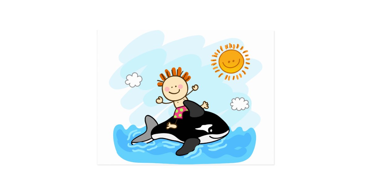 happy little boy swimming at sea cartoon postcard | Zazzle.com