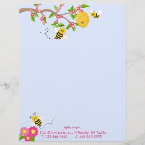 Happy Little Bumble Bees and Flowers Letterhead
