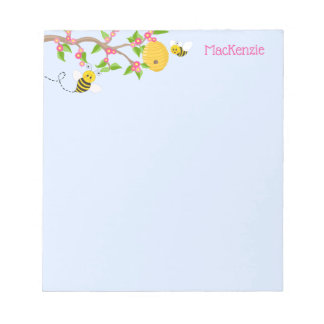 Happy Little Bumble Bees and Flowers   Notepad