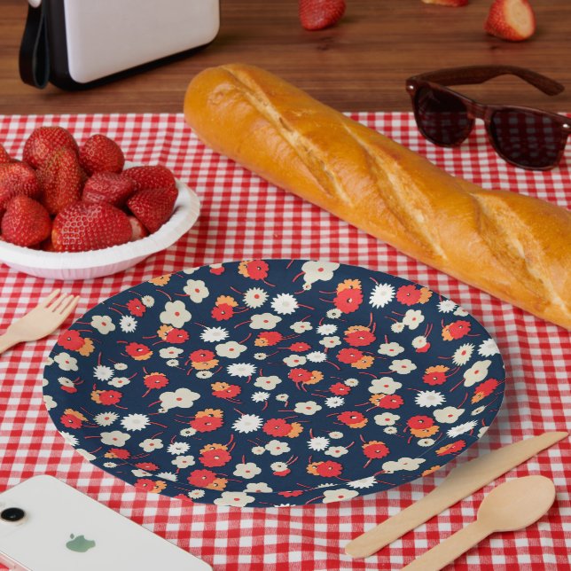 Happy Little Flowers Pattern Paper Plates (Picnic)