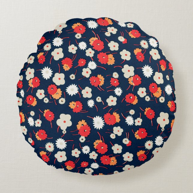Happy Little Flowers Pattern Round Pillow (Front)