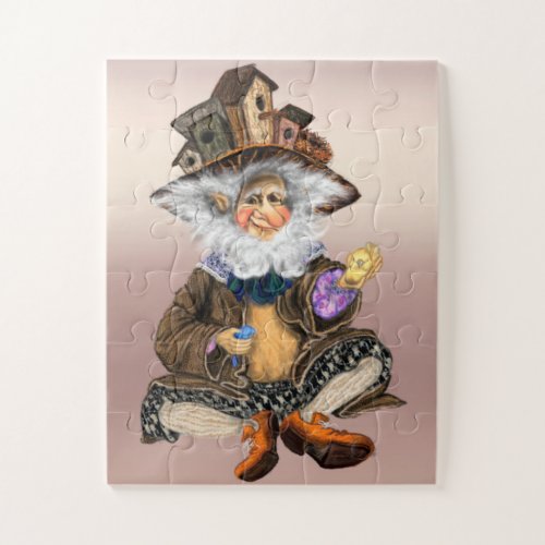 Happy Little Gnome In Birds Houses Hat _ Painting  Jigsaw Puzzle