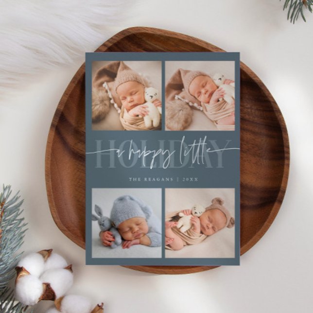 Happy Little Holiday Purple Multi Photo Birth  Announcement (Creator Uploaded)