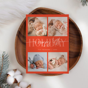 Happy Little Holiday Red Multi Photo Birth Announcement