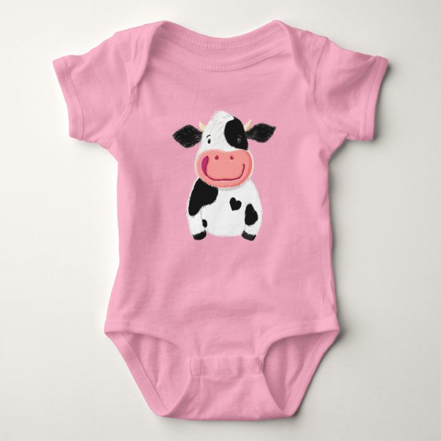Happy Little Holstein Dairy Cow Baby Bodysuit (Front)