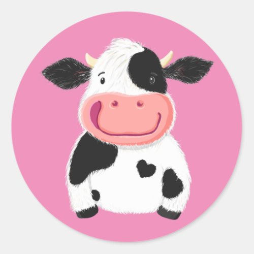 Happy Little Holstein Dairy Cow Classic Round Sticker