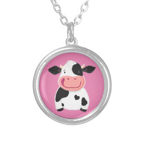 Happy Little Holstein Dairy Cow Silver Plated Necklace