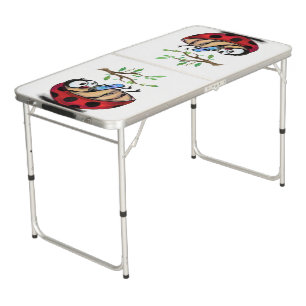 Happy Little Ladybug with Phone - Cartoon Drawing  Beer Pong Table