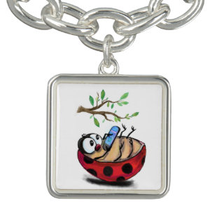 Happy Little Ladybug with Phone - Cartoon Drawing  Bracelet